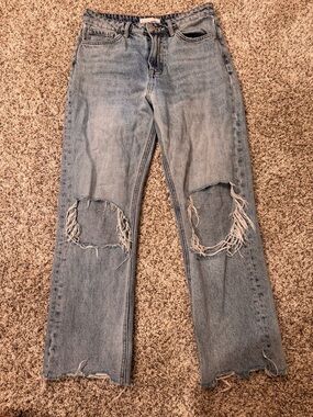 Distressed Straight-Leg Women’s Jeans in Light Blue